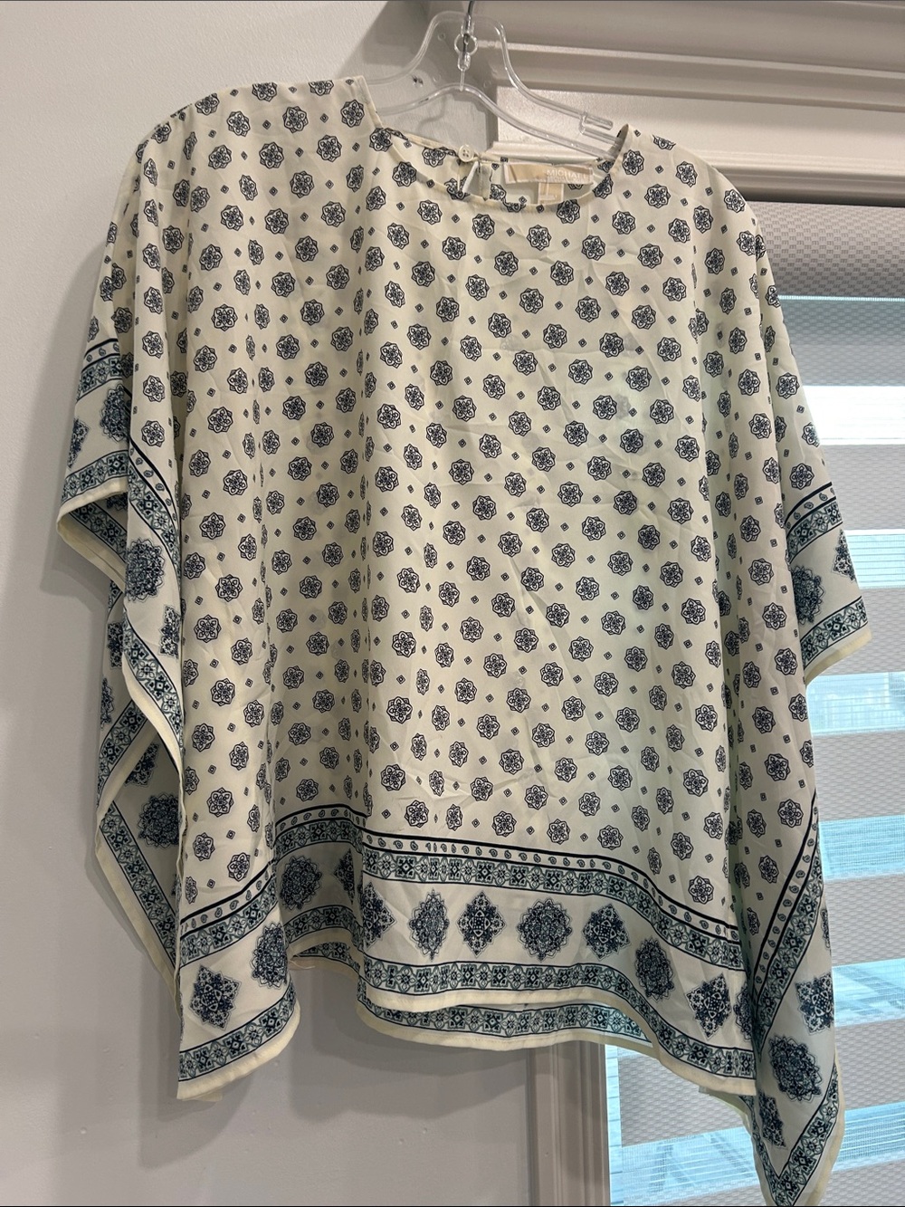 Michael Kors Cream and Navy Printed Poncho Top Size S/M